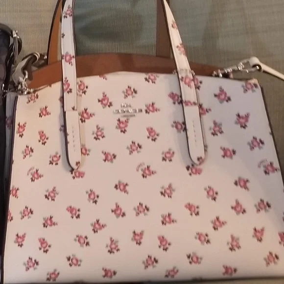 Coach Floral Bloom Charlie Carryall Tote Leather Handbag Beige Purse Bag New